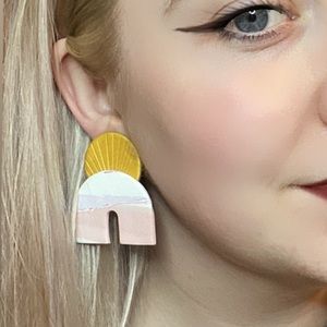 Clay Clip On Earrings Arches Sun Gold Pink